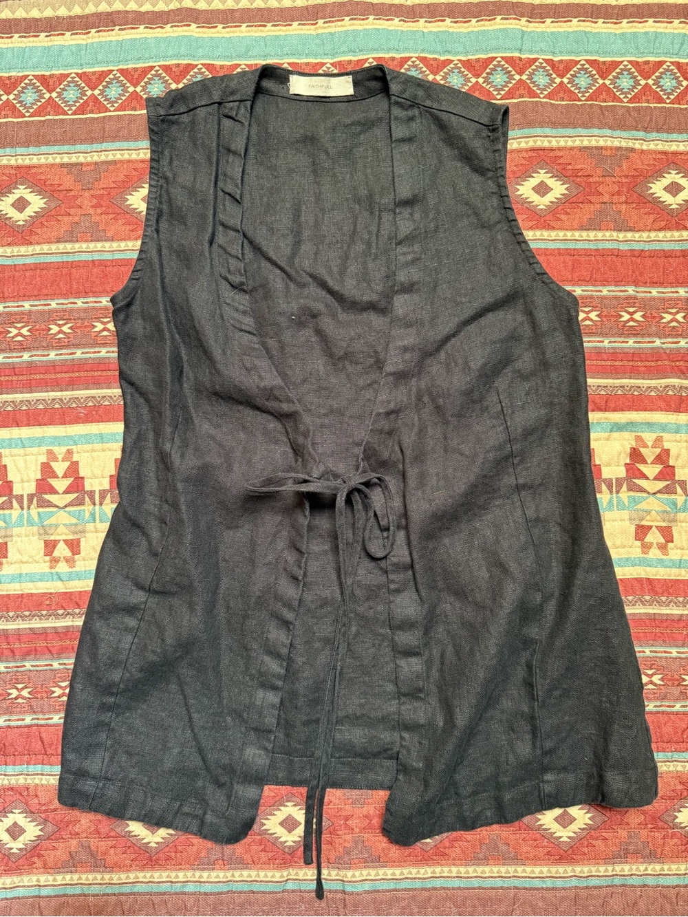Faithfull the Brand Black Sleeveless Tie-Front Linen Vest